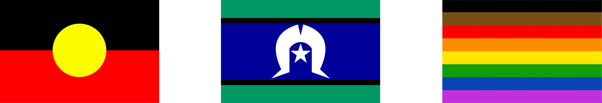Aboriginal, Torres Strait Islander and LGBTQIA+ flags